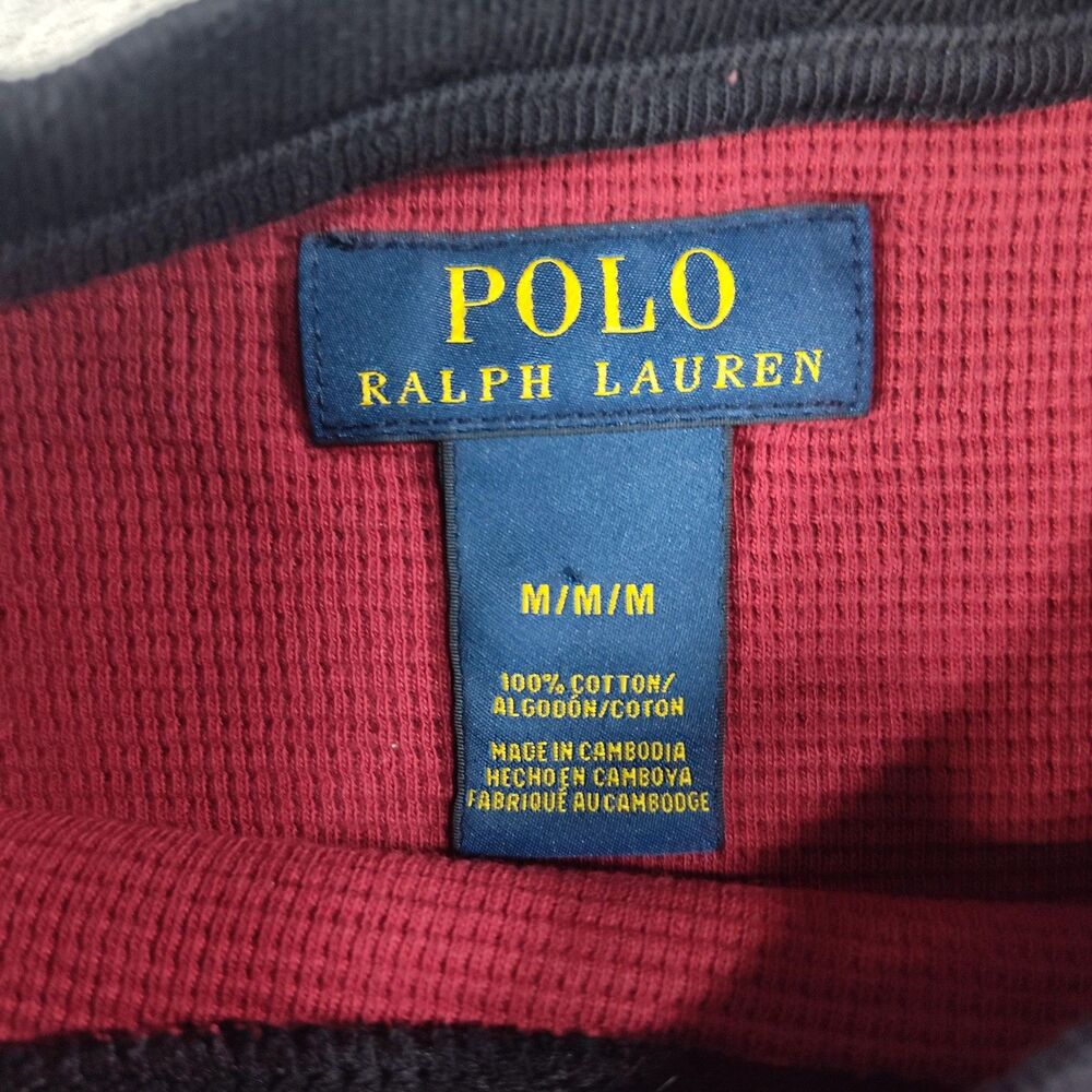 Polo Ralph Lauren Shirt Mens Medium Red Plaid Thermal Long Sleeve Knit Logo - Picture 3 of 9